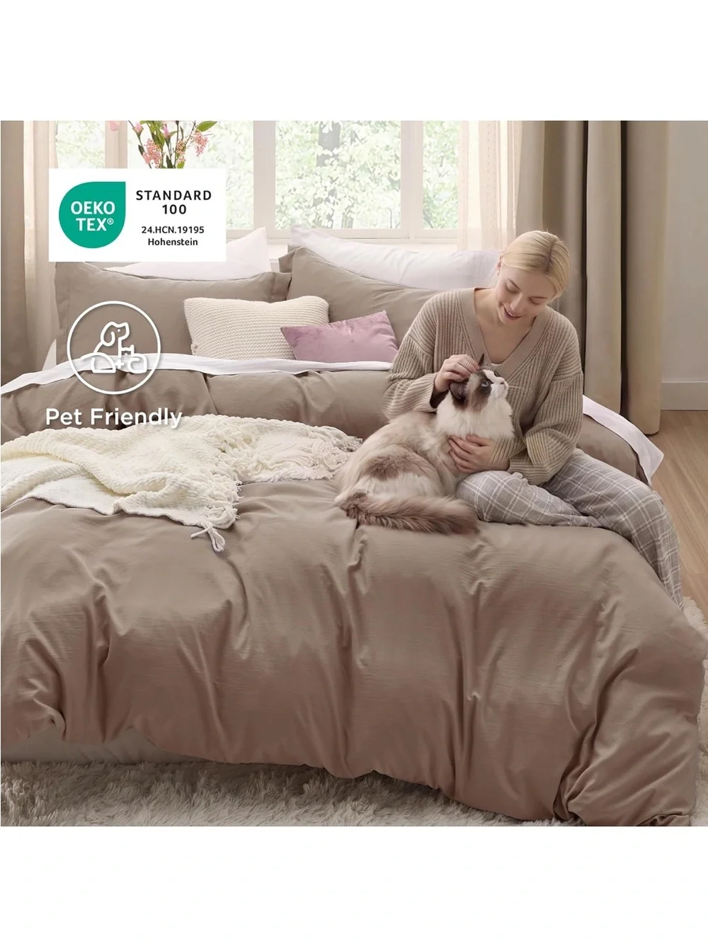 NEW Bedsure Prewashed Duvet Cover King, Cotton-Like Soft Bedding Set, Khaki